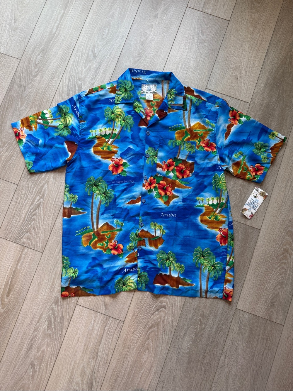Blue Gear Aruba Men's Large Blue Hawaiian Tropical Palm Tree Floral Shirt NWT
